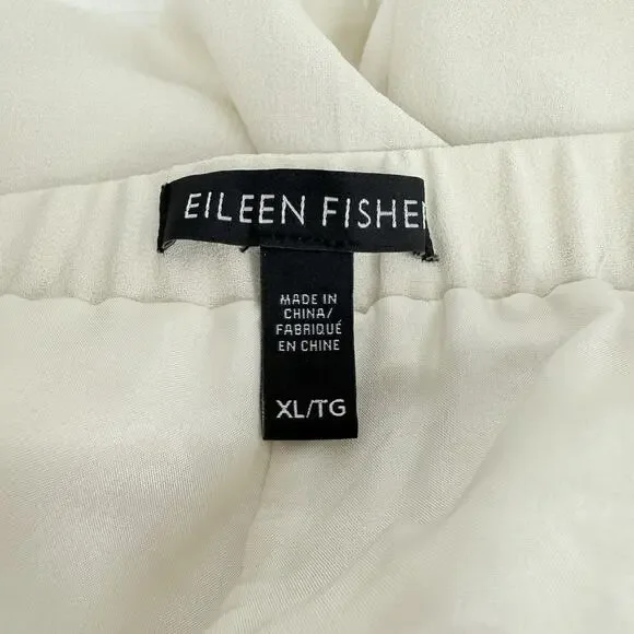Eileen Fisher Size XL Silk Georgette Crepe Cropped Pants Wide Leg Pull On Bone - Picture 9 of 16